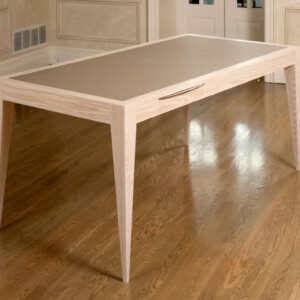 25) writing desk, oak, leather